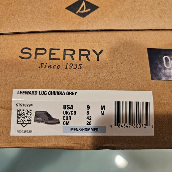 Sperry Leeward Lug Chukka Grey US9M NIB